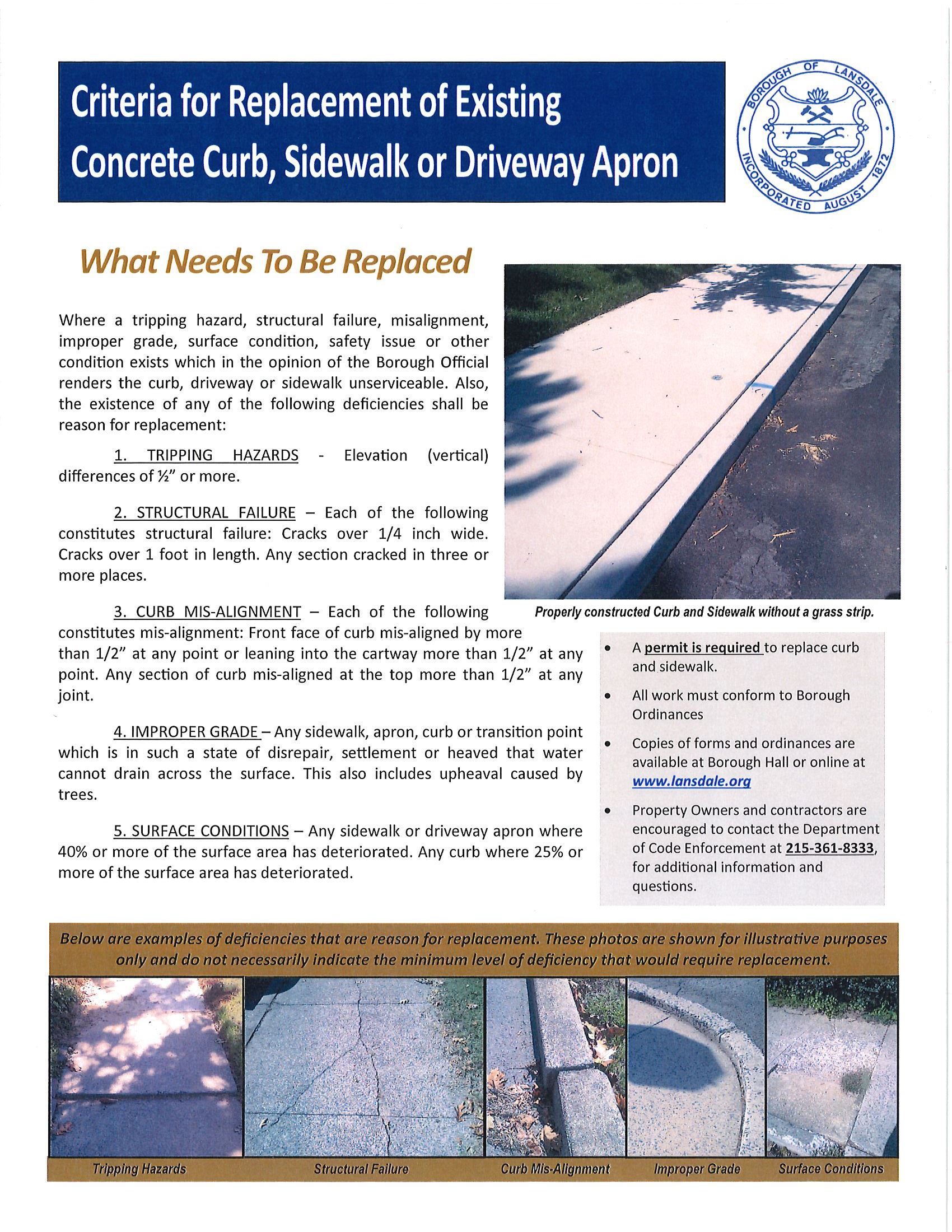 Curb and sidewalk replacement criteria - illustrated